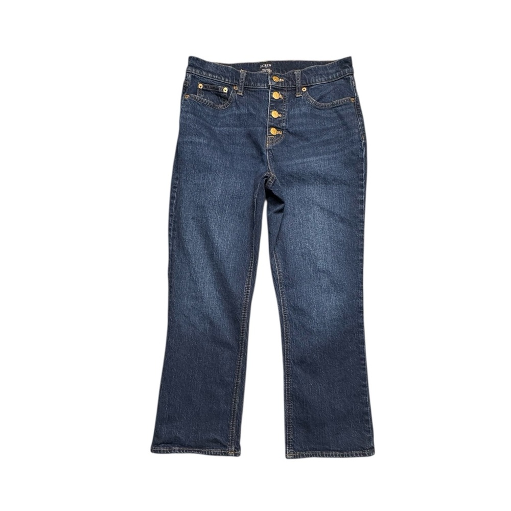 J. Crew Flare Crop Jean Mid‎ Rise Button Fly Womens Size 28 Blue Denim Stretch